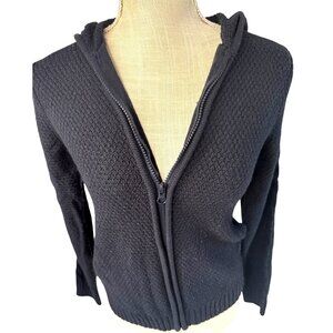 Izod Womens Black Hooded Zip-Up Sweater Jacket L - Cozy & Stylish